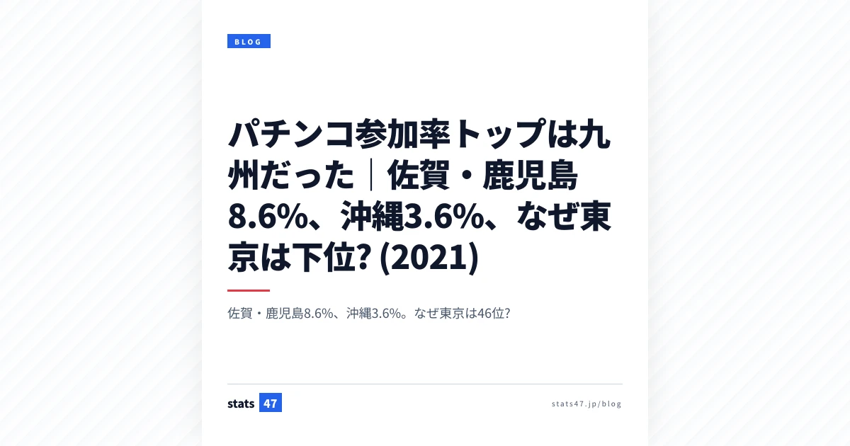 パチンコ参加率トップは九州だった｜佐賀・鹿児島8.6%、沖縄3.6%、なぜ東京は下位? (2021)