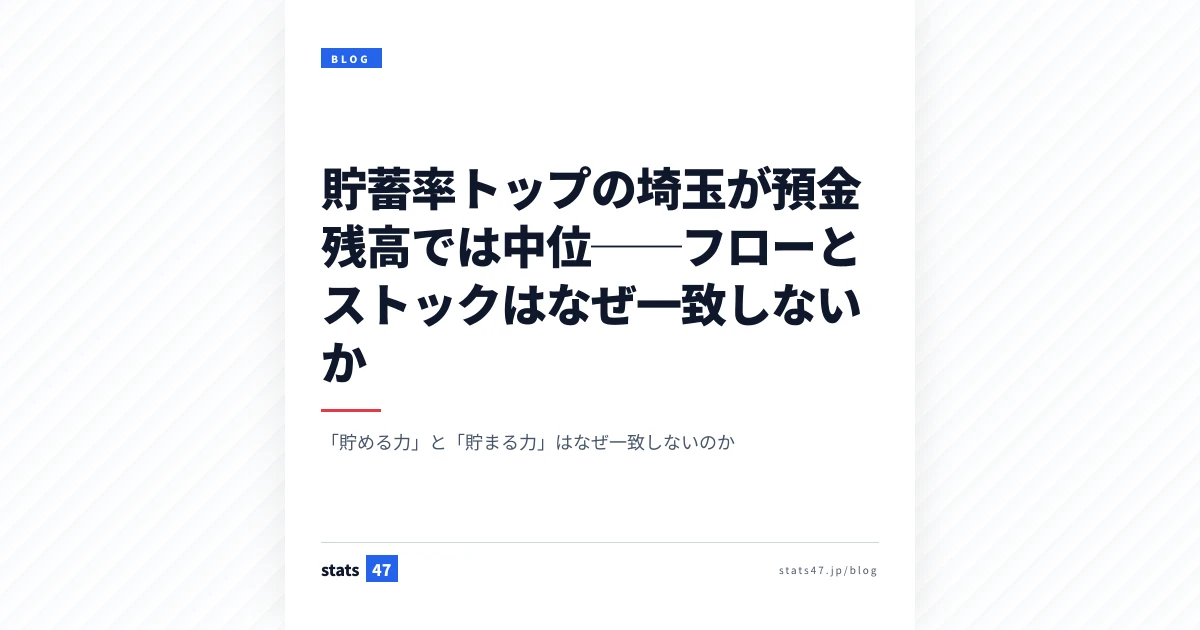 貯蓄率トップの埼玉が預金残高では中位──フローとストックはなぜ一致しないか
