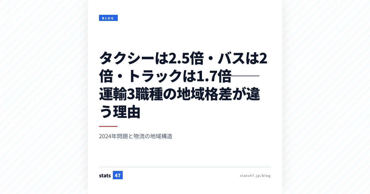 タクシーは2.5倍・バスは2倍・トラックは1.7倍──運輸3職種の地域格差が違う理由